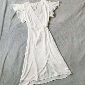 White boutique wrap midi dress, bridal